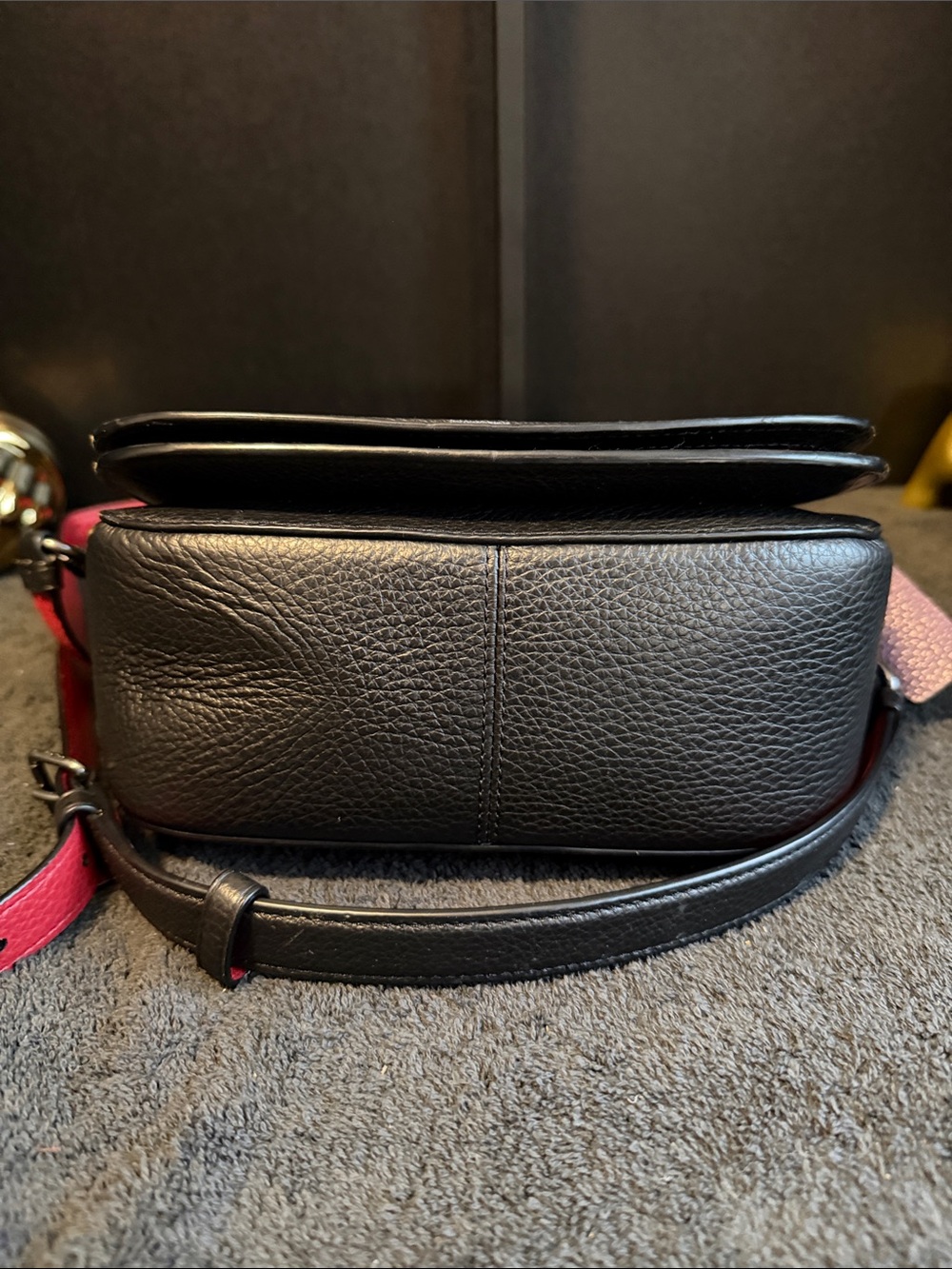 Coach Black Pebbled Leather Crossbody with Rainbow Coach Patch and Red Strap - Picture 7 of 11